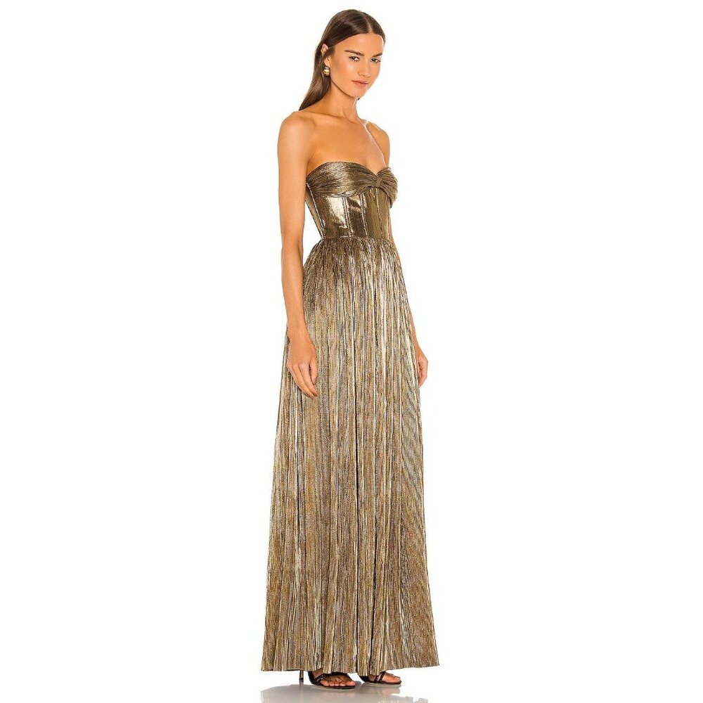 Bronx and Banco Metallic Gold Strapless Pleated Gown - Picture 3 of 16